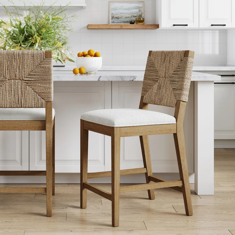 Nathan James Beacon Upholstered Counter Stool with Solid Wood Frame