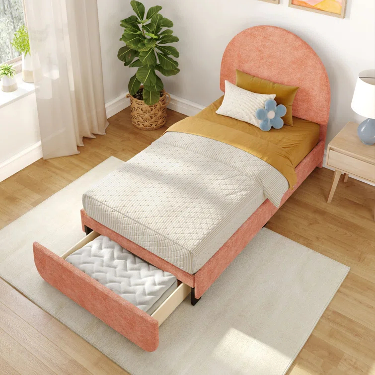 Isabelle & Max™ Avaah Solid Wood Panel Bed with Arch Headboard with 1 Drawer End Storage