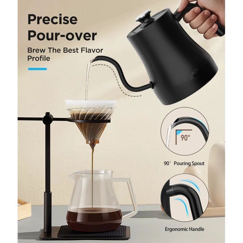 MODERN WALLS LLC Gooseneck Electric Kettle With Temperature Control, Fast Heat Electric Kettle For Pour Over Coffee/Tea, Auto Shut Off & Boil-Dry Protection, 4Hrs Keep Warm, Stainless Steel Inner
