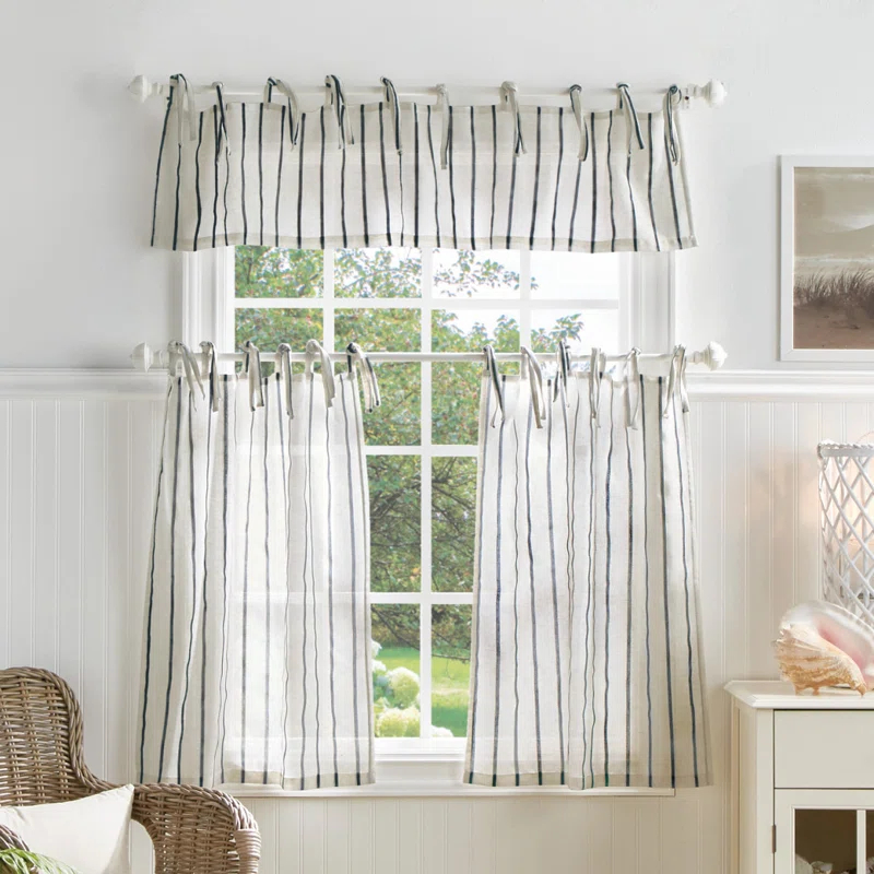 Martha Stewart Laguna Semi-Sheer Rod Pocket Kitchen Curtain Valance and Tiers Set