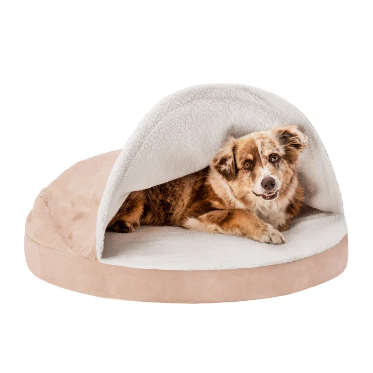 FurHaven Faux Sheepskin Round Hooded Orthopedic Dog Bed