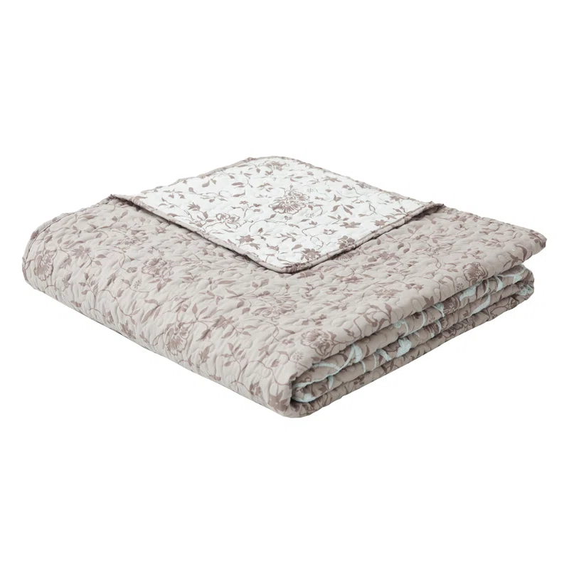 CEDAR COURT Kendall Vine Leaf Embroidery Taupe Neutral All-Season Reversible Soft Microfiber Quilt Set