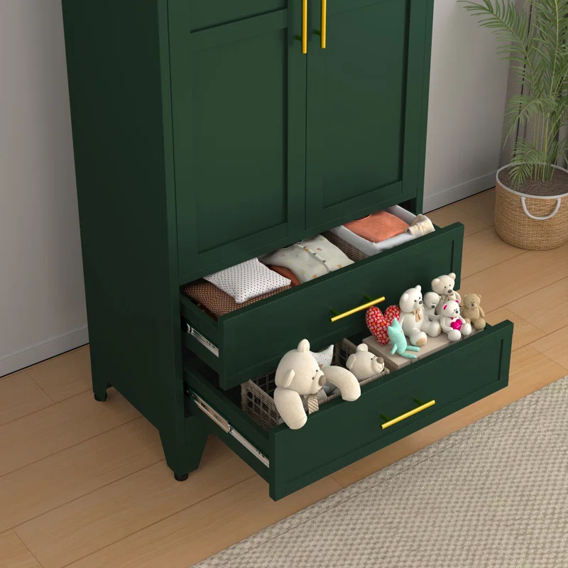 Mercer41 Melbreak Metal Modern Freestanding Wardrobe Armoire With Hanging Rod And Drawers