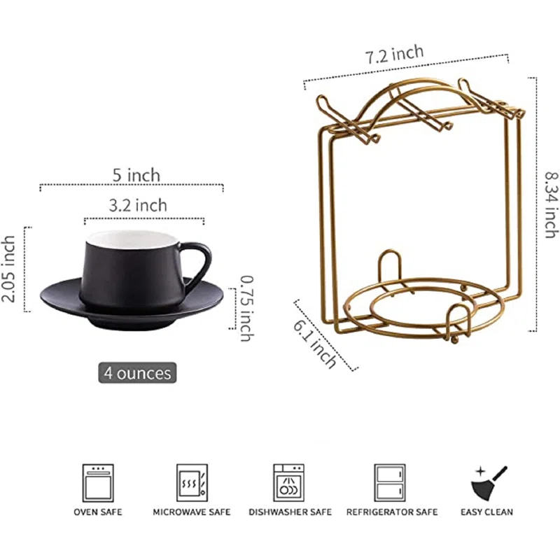 QXXSJ Coffee Cup Set Espresso Cups With Saucers Set With Cup Holder 4 Oz Espresso Cup Set Of 6 - Demitasse Cups Black (Set of 6)