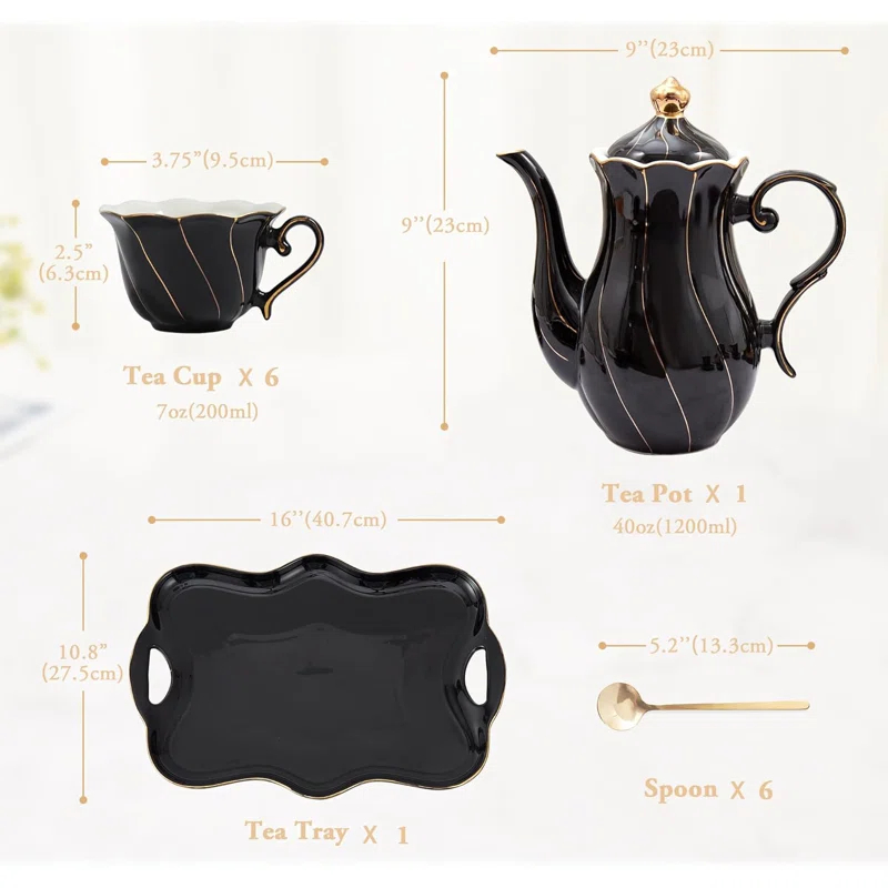 Ameriwood 14 pcs Tea Set of 6 with Tea Tray & Spoons