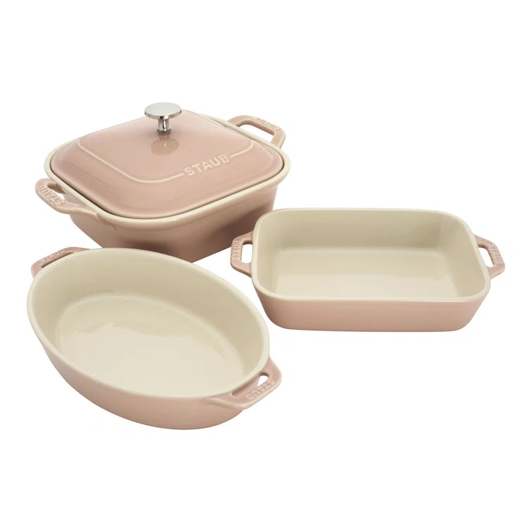 Staub Staub Ceramic 4-Pc Baking Pans Set, Casserole Dish With Lid, Brownie Pan,