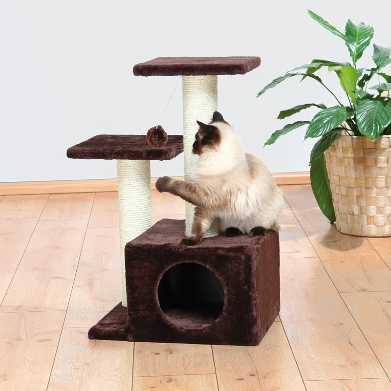 TRIXIE TRIXIE Valencia 28" Cat Tree, 3-Level Cat Tower, Sisal Scratching Posts, Plush Condo and Platforms, Dangling Cat Toy