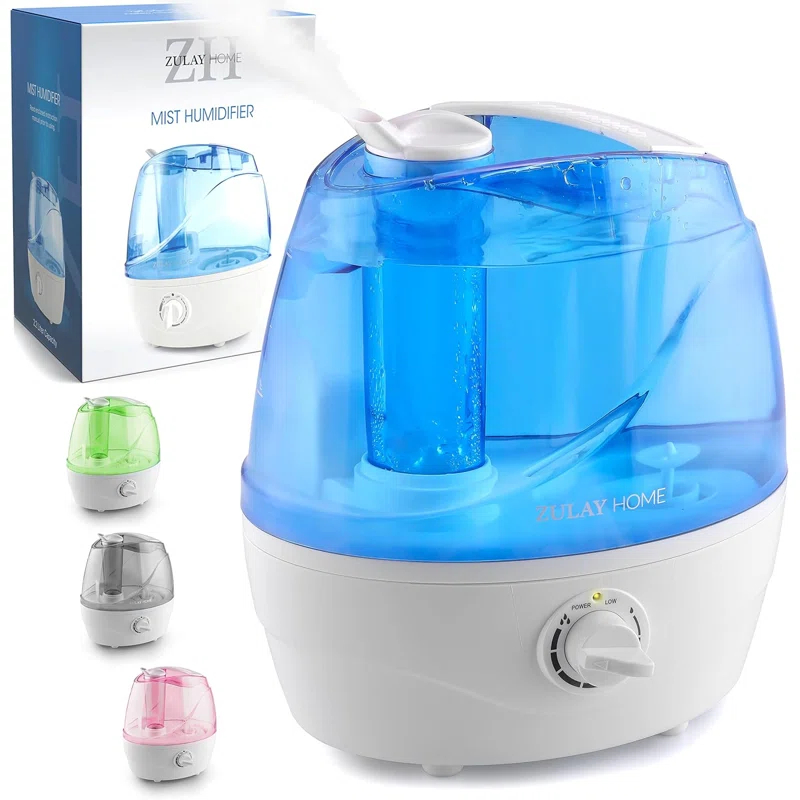 Zulay Kitchen Zulay Home Cool Mist Humidifiers For Bedroom (2.2L Water Tank) - Quiet Ultrasonic Humidifiers For Large Room With Auto Shutoff Feature - Air Humidifier For Plants, Nursery, Kids Room (Gray)