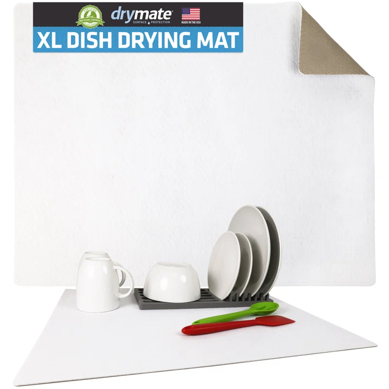 Drymate Low-Profile Dish Drying Mat, Drip Pad For Kitchen Counter - Thin/Absorbent/Waterproof/Easy To Clean