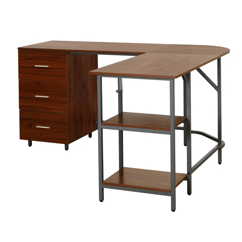 17 Stories Techni Mobili L-Shape Home Office Two-Tone Desk With Storage