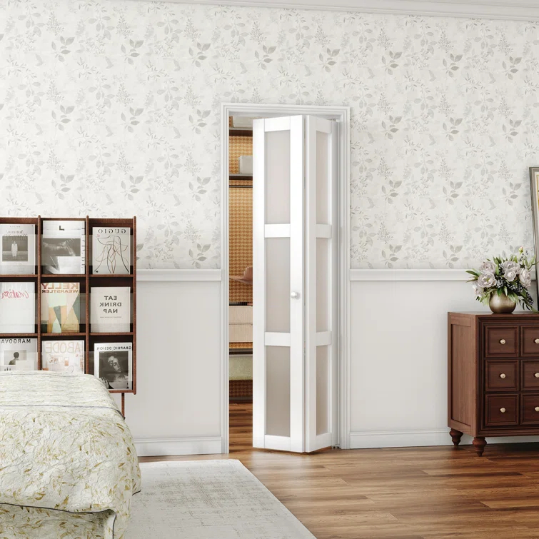CHIC MODE 3-Lite Frosted Glass Solid Manufactured Wood Prefinished Bi-Fold Door