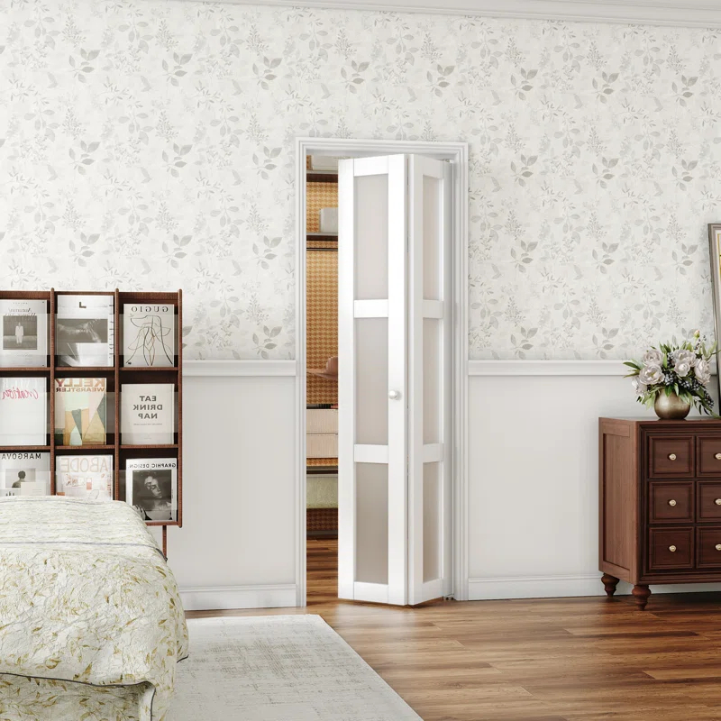 CHIC MODE 3-Lite Frosted Glass Solid Manufactured Wood Prefinished Bi-Fold Door