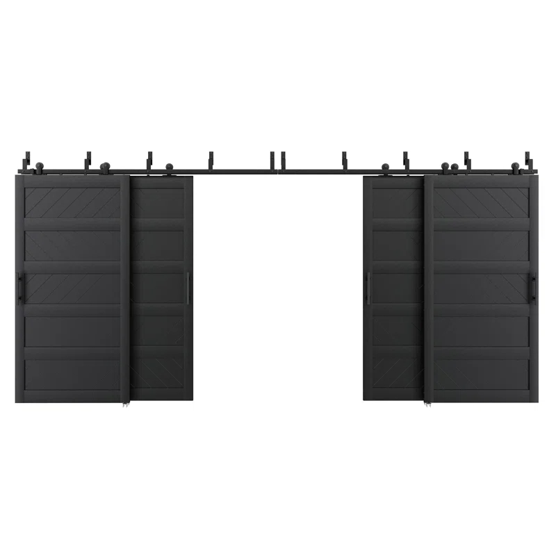 JUBEST Double Bypass Barn Door Doors Manufactured Wood Wave Design Barn Door With Installation Hardware Kits