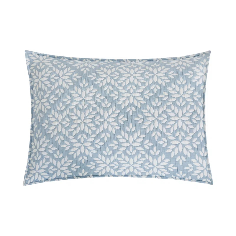 C&F Home Blue Leaves Jacquard Reversible Quilt Set