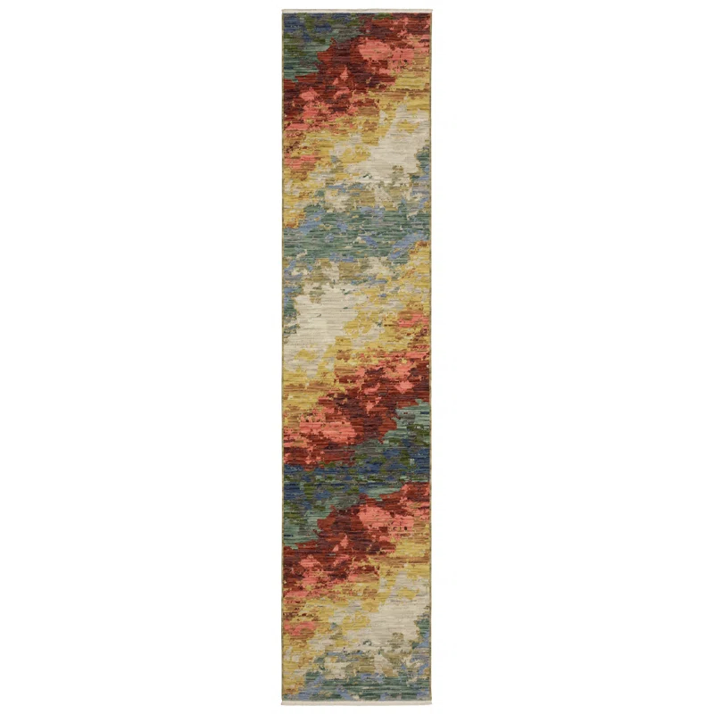 17 Stories Japhenia Abstract Machine Woven Wool/Nylon Area Rug in Red/Beige/Gold
