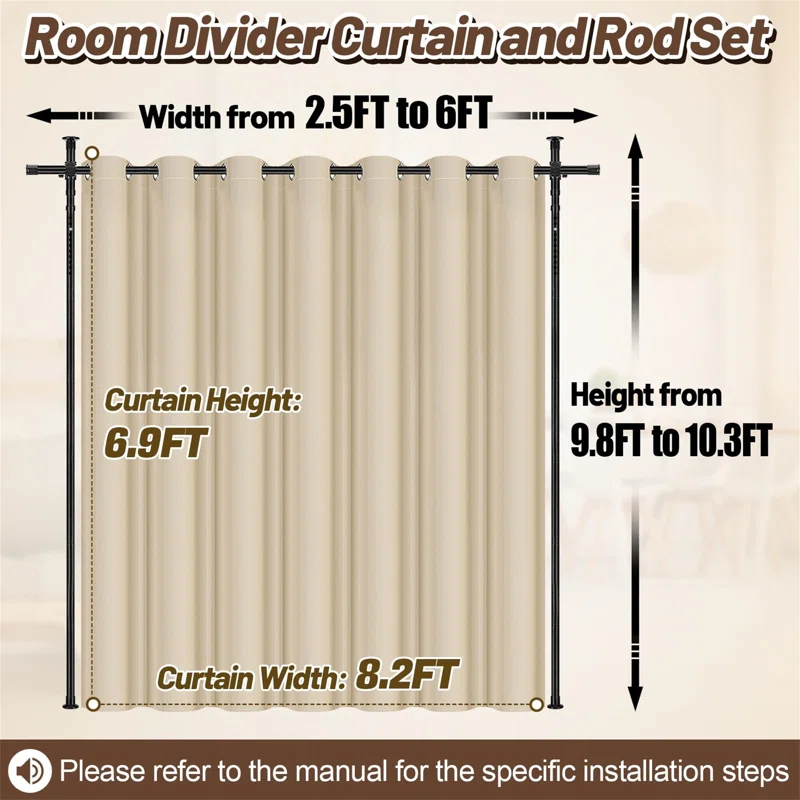 Blooming Room Divider Curtain And Rod Set