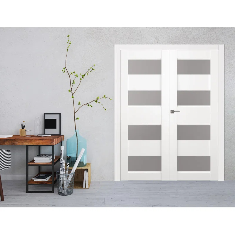 Belldinni Della Solid Manufactured Wood and Glass Paneled Prefinished Standard Double Door