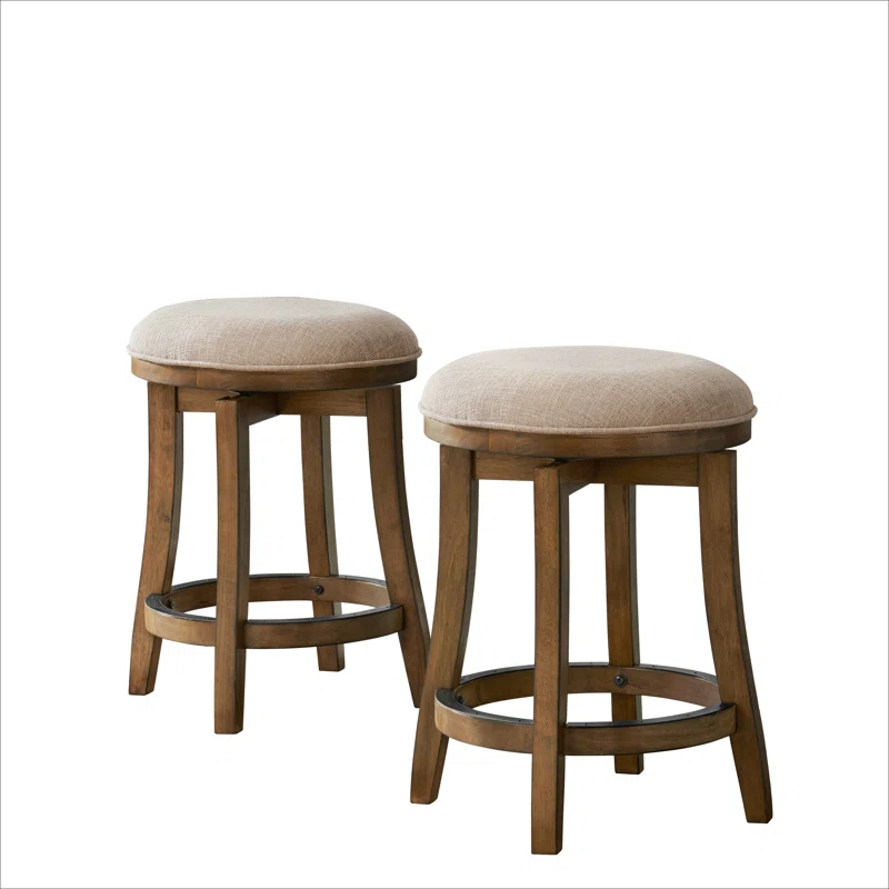 Alaterre Ellie Upholstered Swivel Bar Stool Chairs with Padded Seat and Back, Rubberwood Frame with Metal Kick Plate