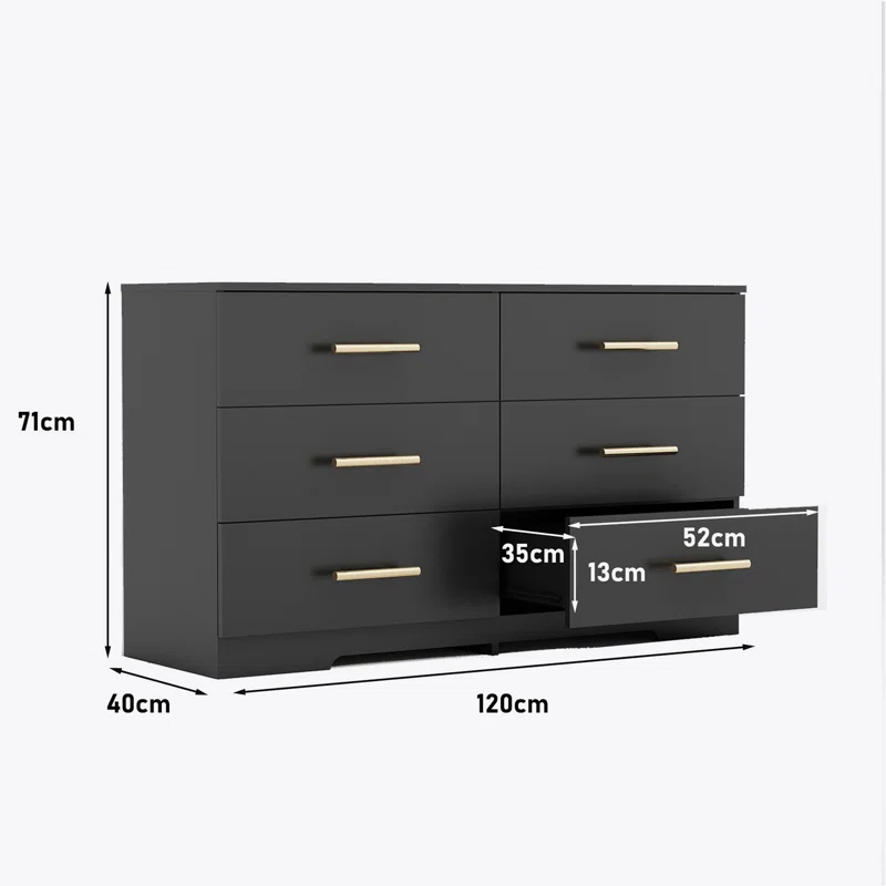Mercer41 Large 6 drawers chest of drawer dressers table with golden handle