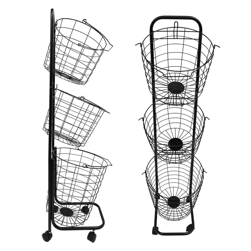 Rebrilliant 3-Tier Rolling Laundry Sorter Cart with Removable Metal Wire Baskets