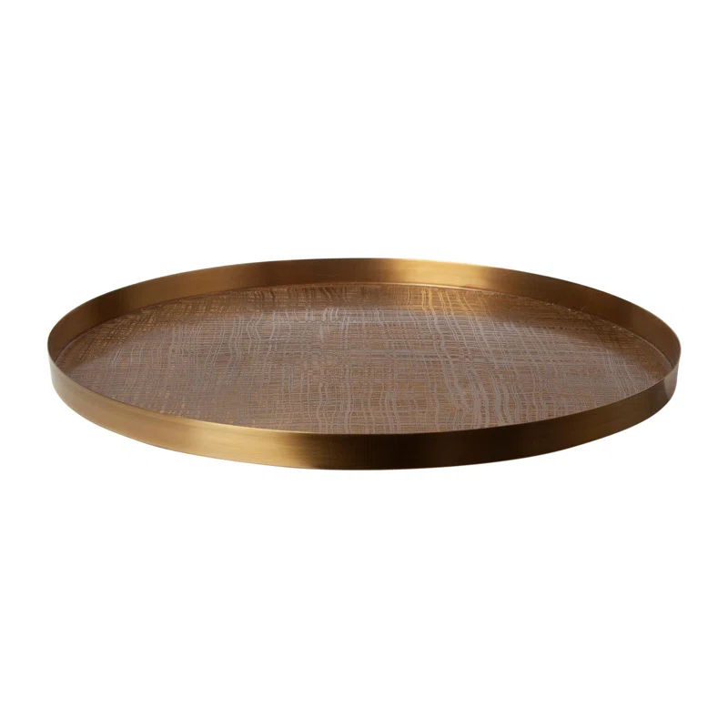 Global Views Plaid Etched Tray-Antique Brass