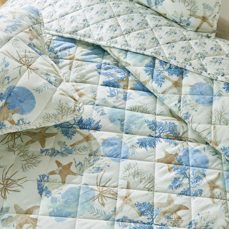 Patina Vie Maison Coastal Inspired Reversible Quilt Set with Shams