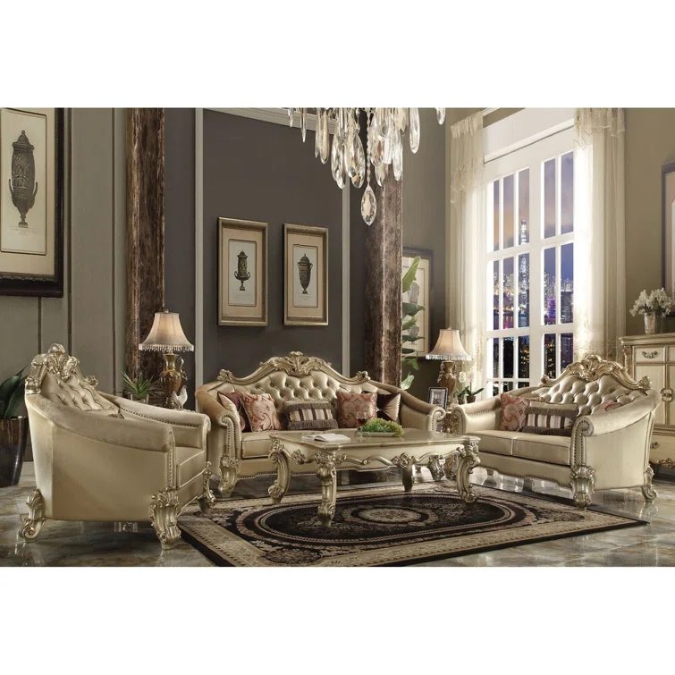 World Menagerie Cabildo Rolled Arm Sofa in Bone and Gold Patina