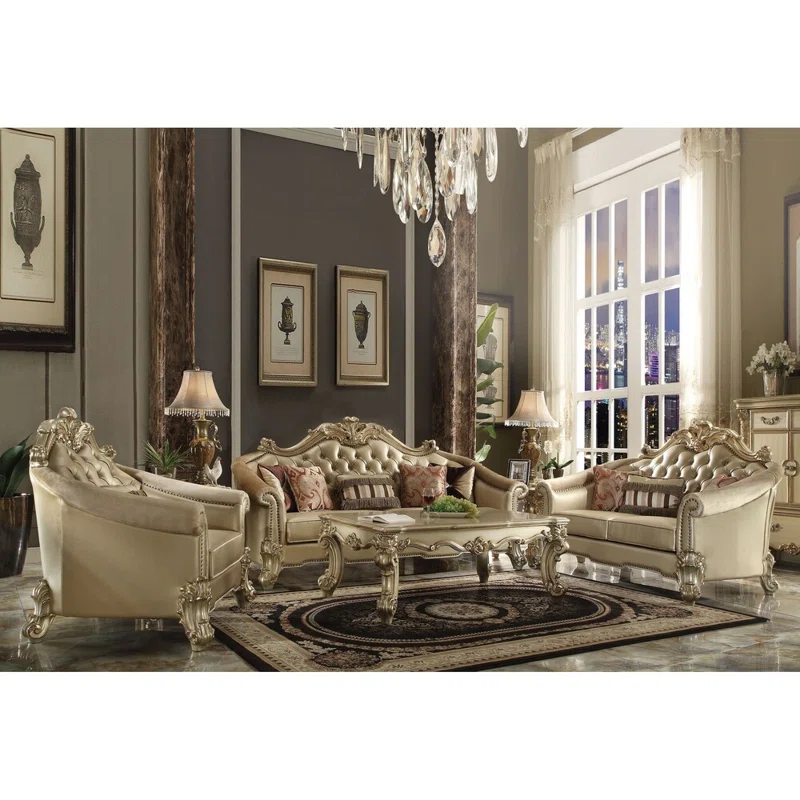 World Menagerie Cabildo Rolled Arm Sofa in Bone and Gold Patina