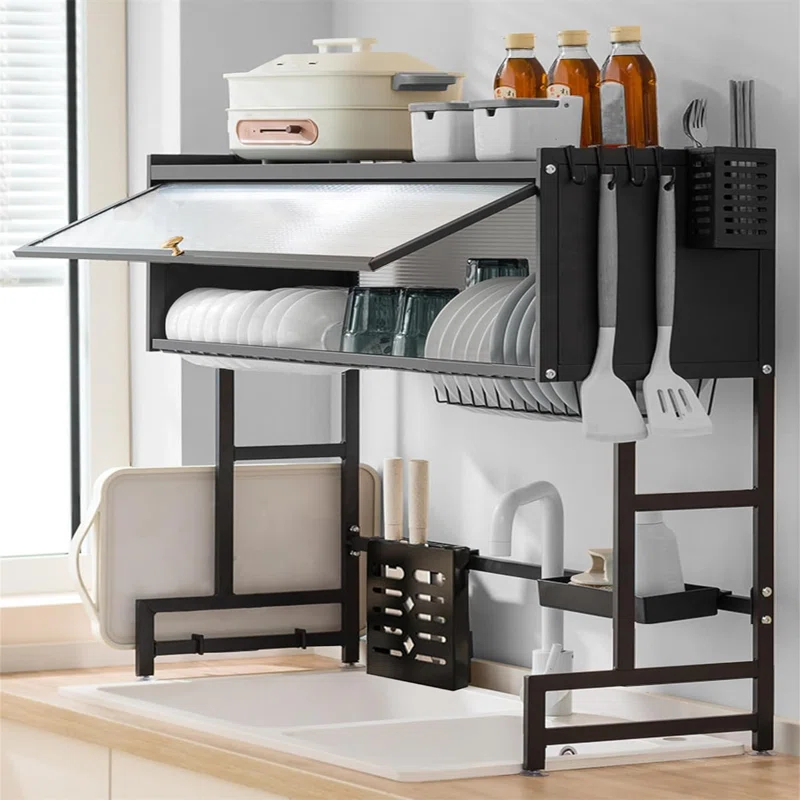 PAVORA 3 Tier Above Sink Dish Drainer Drying Rack, 33.5” Above Sink Dish Rack for Small Kitchens, Space Saving Drying Racks