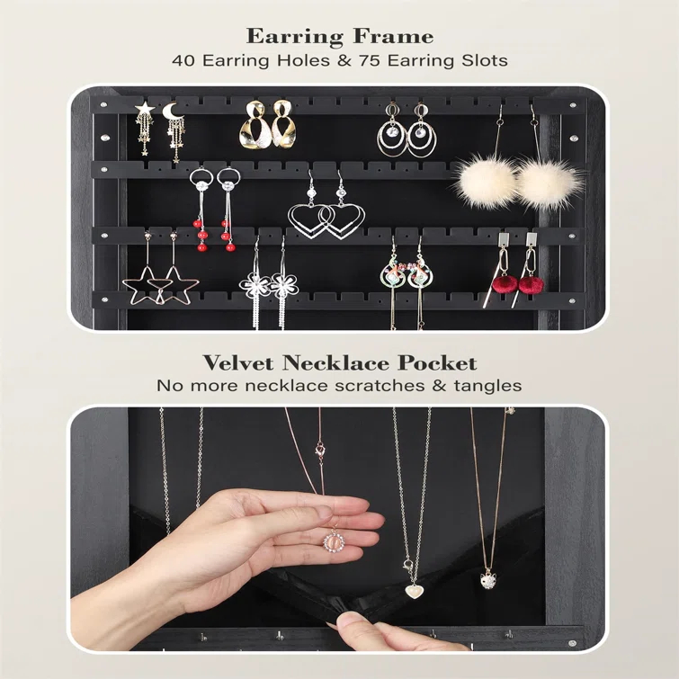 NIERBO Lockable Jewelry Organizer Mirror - Stylish Storage Solution For Women