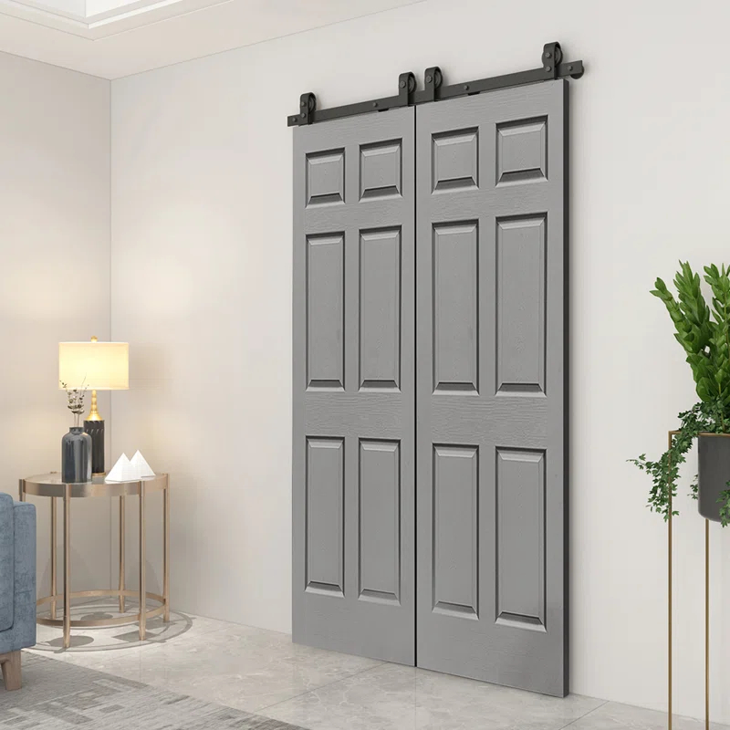 Calhome Paneled MDF Composite Double Bifold Barn Doors with Installation Hardware Kit