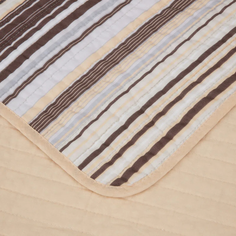 Chezmoi Collection Cotton Quilted Striped Quilt Set