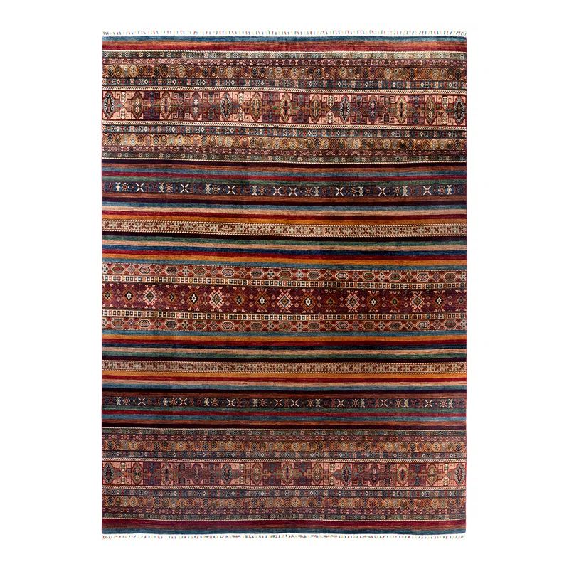 Hand-Knotted Red Wool Geometric 8'11" x 12'2" Area Rug