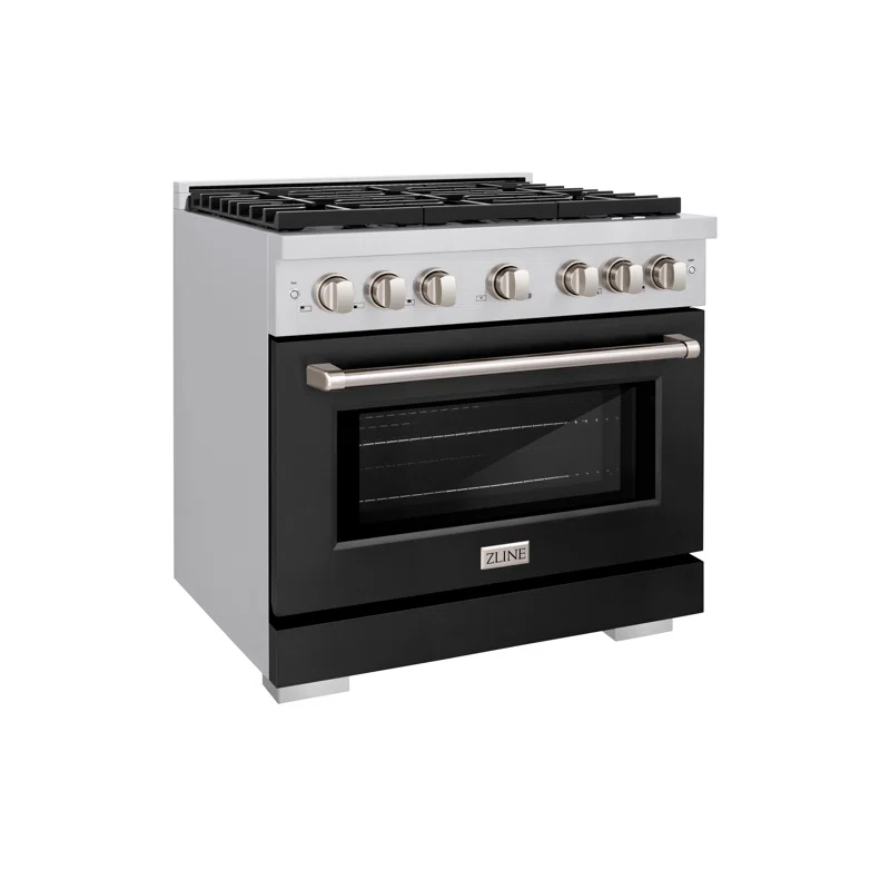 ZLINE 36 in. 5.2 cu. ft. Paramount Gas Range W/ 6 Burner Cooktop & Convection Gas Oven in Stainless Steel W/ Black Matte Door (SGR-BLM-36)