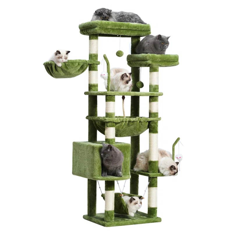 63" Cat Tree For Large Breeds - Spacious Platforms, Hammock, Sisal Scratching Posts & Cat Condo, Indoor Use