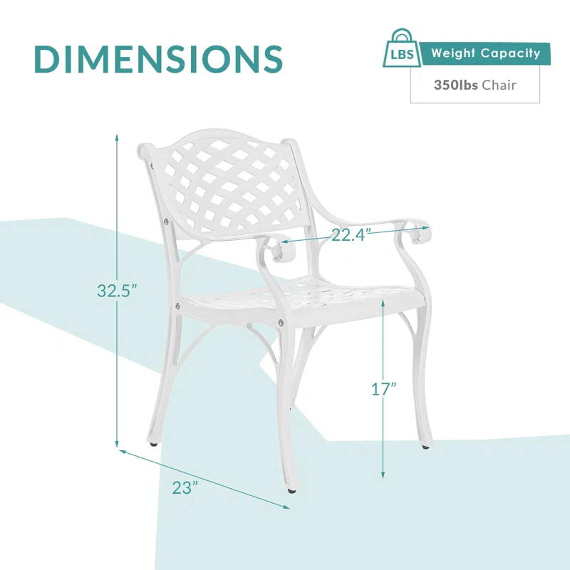 One Allium Way® 2 Piece Patio Dining Chairs, Outdoor All-Weather Cast Aluminum Chairs, Patio Bistro Dining Chair Set Of 2 For Garden Deck Backyard, Lattice Weave Design, White