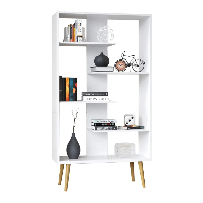 Boahaus LLC Boahaus Lund Bookcase, Wood Legs, Modern Style, 05 Shelves, Ideal for Any Place Home