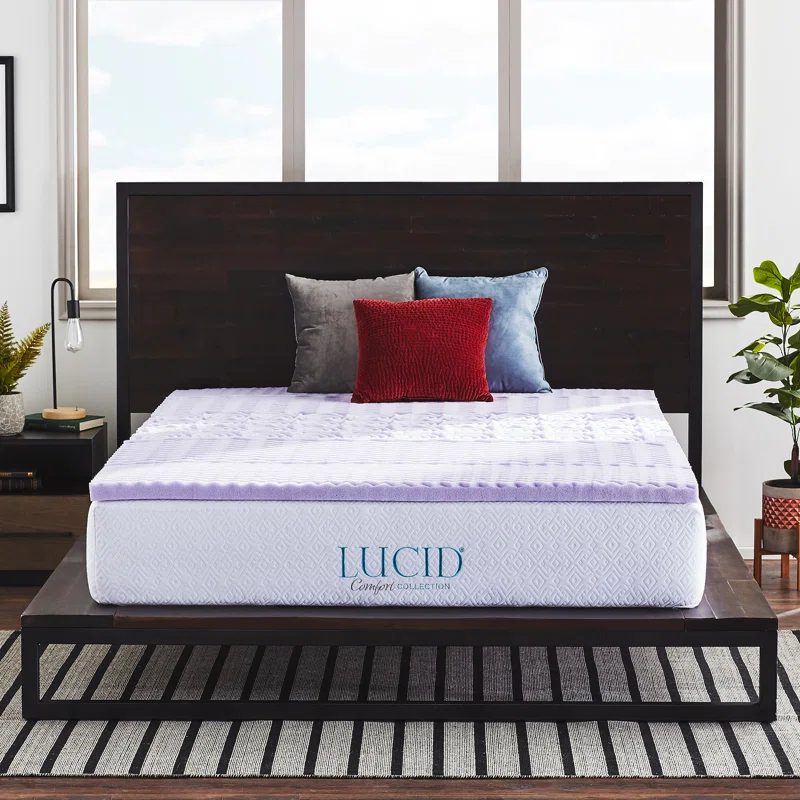 Lucid Comfort Collection 2" Zoned Lavender Memory Foam Mattress Topper