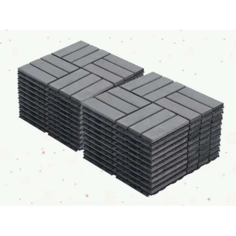 Go Peak Track 20 PCS Interlocking Deck Tiles Checker Pattern, 12" X 12" Square Light Gray Acacia Hardwood Outdoor Flooring For Patio, Bancony, Pool Side,...