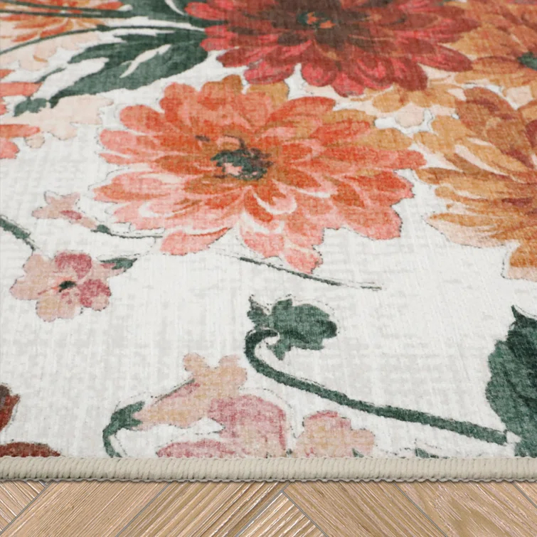 Laura Ashley Laura Ashley Dahlias Chenille Machine Washable, Slip Resistant Accent and Runner Rugs