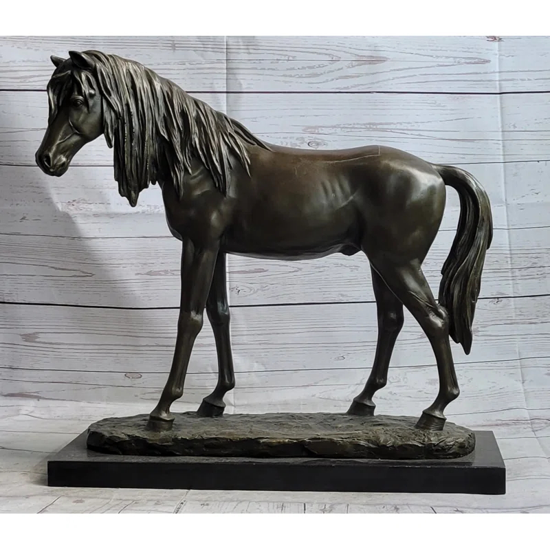 Canora Grey Bronze Metal Horse Mare Equestrian Decor Sculpture Statue Figure By Pj Mene On Marble Base