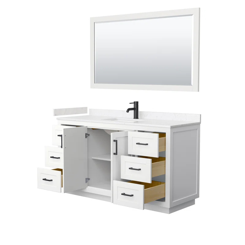 Wyndham Collection Miranda 60" Freestanding Single Bathroom Vanity with Cultured Marble Top with 58" Mirror