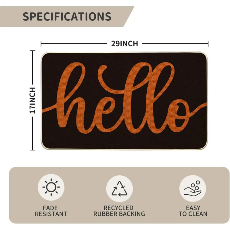 Black Orange Hello Halloween Doormat, Home Decor Low-Profile Switch Rug Door Mat Floor Mat For Indoor Outdoor 17X29 Inch