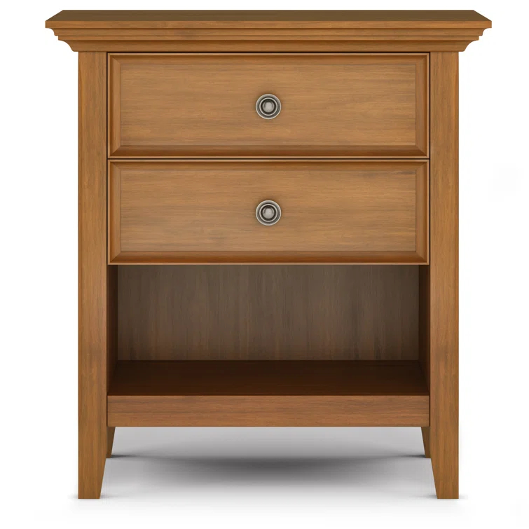 Simpli Home Amherst 24"W 2-Drawer Solid Wood Nightstand with Open Shelf