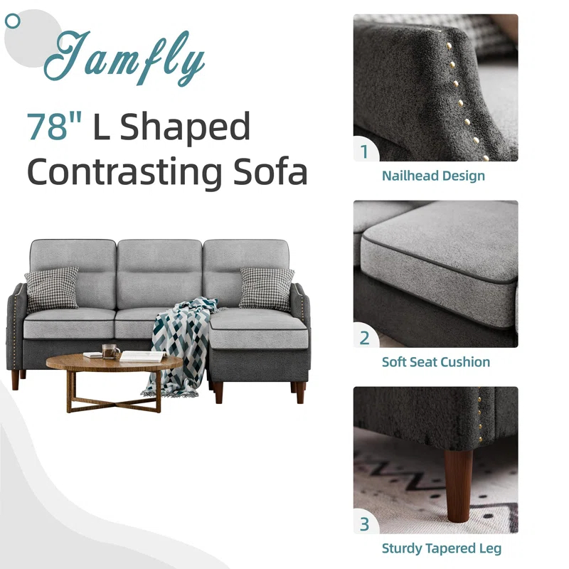78" Sectional L Shaped Sofa Couch