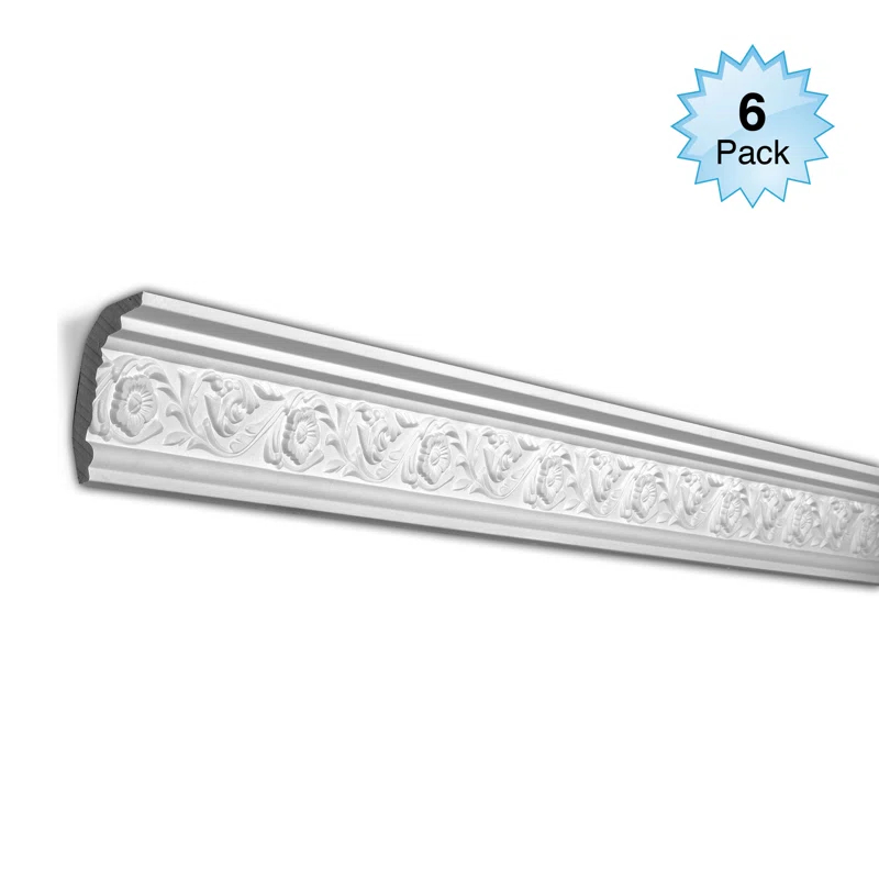 Architectural Products by Outwater L.L.C. 2-1/4 in x 3-3/8 in x 94-1/2 in Floral Polyurethane Crown Moulding Pro Pack 47 LF (Set of 6)