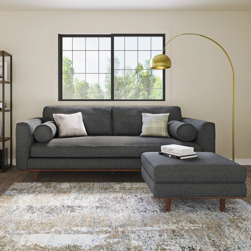 Simpli Home Morrison  Sofa and Ottoman Set in Woven-Blend Fabric