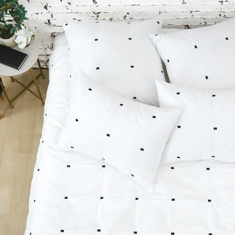 C&F Home Dot Embroidery White/Black Cotton Reversible Quilt