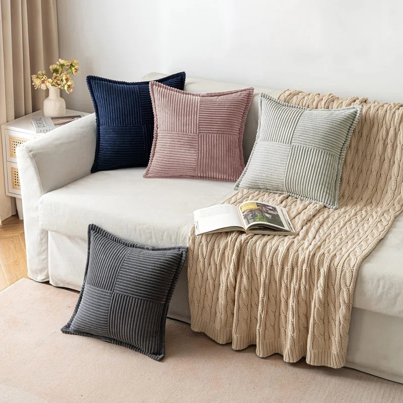 Line Apparel ecommerce Corduroy Pillow Covers With Splicing Set Of 2