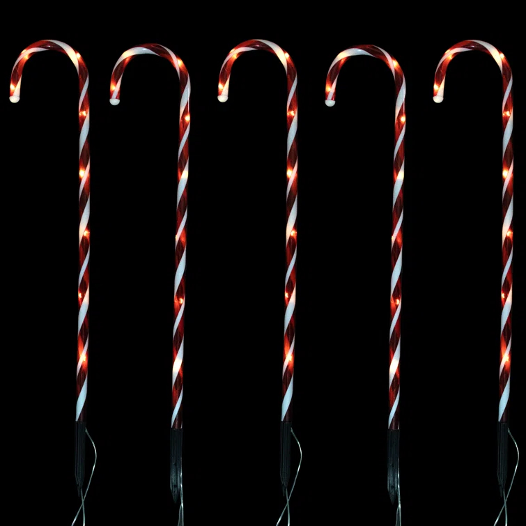Northlight Seasonal Set of 5 Red Lighted Candy Cane Christmas Lawn Stakes 28"